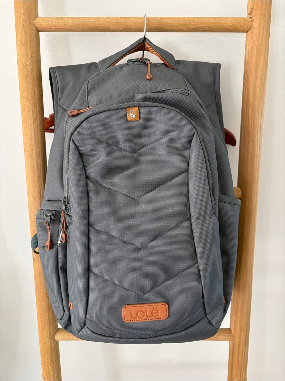 Lole Gray Backpack with Tan Accents Unisex